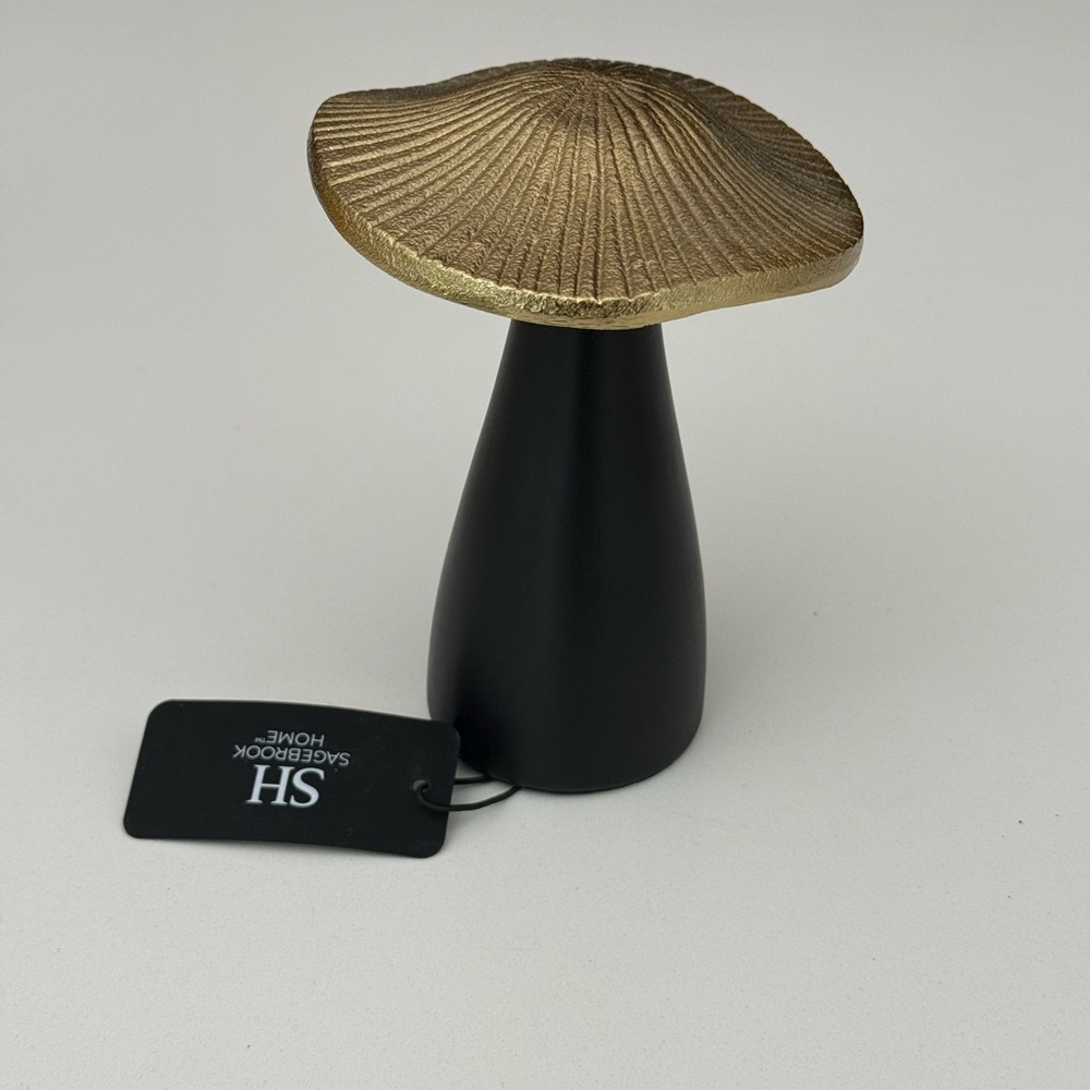 Sagebrook Homes Large Gold Metal Black Wood Mushroom New With Tag 6”‎